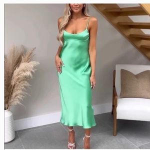 Zara green satin midi dress